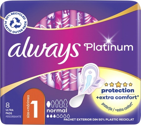 Прокладки гигиенические Always Platinum Normal, 3 капли, 1 размер, 8 шт