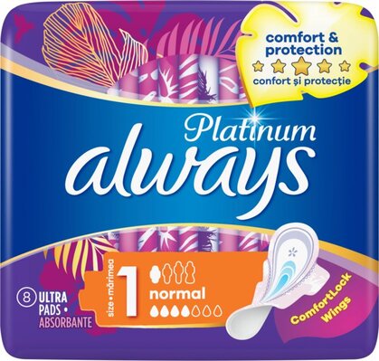 Прокладки гигиенические Always Platinum Normal, 3 капли, 1 размер, 8 шт
