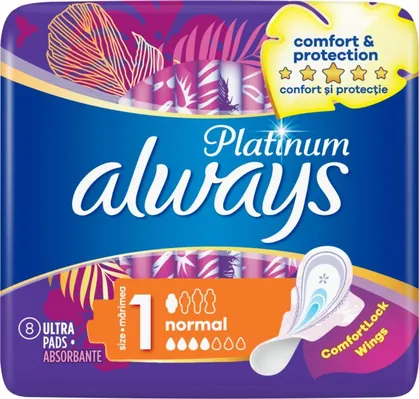 Прокладки гігієнічні Always Platinum Normal, 3 краплі, 1 розмір, 8 шт