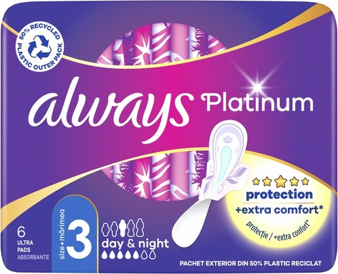 Прокладки гігієнічні Always Platinum Day&Night, 5 крапель, 3 розмір, 6 шт