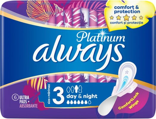 Прокладки гігієнічні Always Platinum Day&Night, 5 крапель, 3 розмір, 6 шт