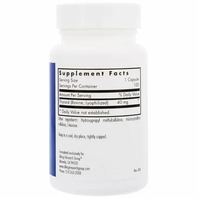 Allergy Research Group Thyroid Natural Glandular тиреоїдин натуральна витяжка із щитовидної залози, 100 капсул