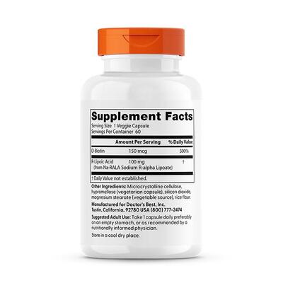 R-ліпоєва кислота Doctor's Best R-Lipoic Acid з біопосиленим Na-RALA капсули по 100 мг №60