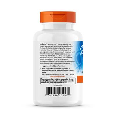 Альфа-ліпоєва кислота + Бенфотіамін Doctor's Best Benfotiamine + Alpha-Lipoic Acid 150/300 мг, 60 капсул