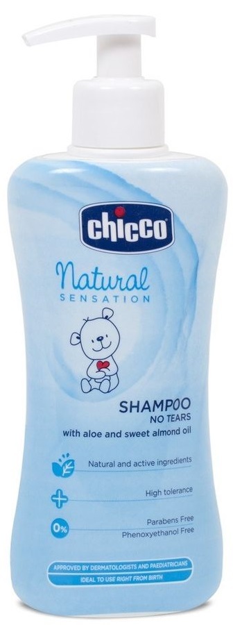 Шампунь детский Chicco Natural Sensation Без слез с алоэ и маслом сладкого миндаля (07463.10), с дозатором, 300 мл