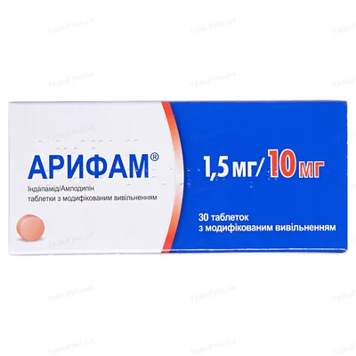 Арифам 1,5 мг/10 мг таблетки з модиф. вивіл. по 1.5 мг/10 мг №30 (15х2)