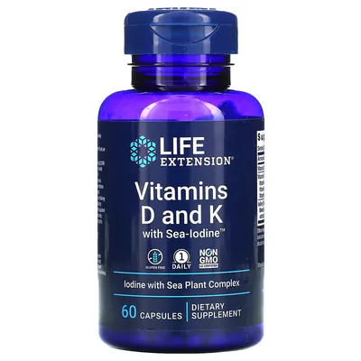 Вітамін D і K з морським йодом Life Extension Vitamins D and K with Sea-Iodine, 60 капсул