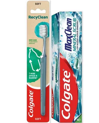 Набір Colgate Зубна паста Max Clean Мінеральний скраб 75 мл + Зубна щітка RecyClean з переробленого пластику
