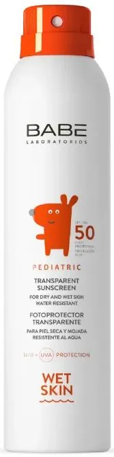 Спрей сонцезахисний Babe Laboratorios Pediatric SPF50+ Wet Skin дитячий прозорий водостійкий з матуючим ефектом, 200 мл