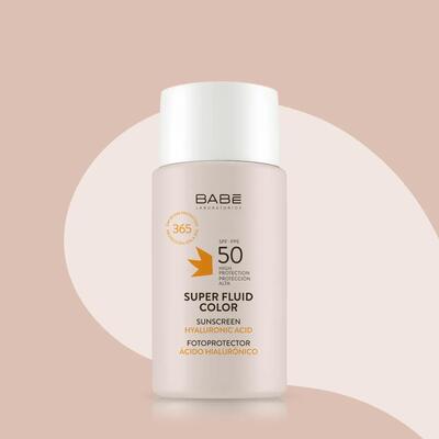 Солнцезащитный супер флюид Babe Laboratorios SPF 50 ВВ с тонирующим эффектом для всех типов кожи, 50 мл