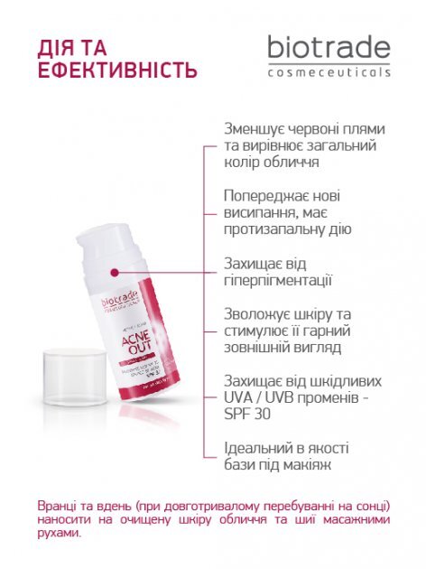 Крем для лица Biotrade Acne Out SPF 30 восстанавливающий для кожи со следами постакне, 30 г