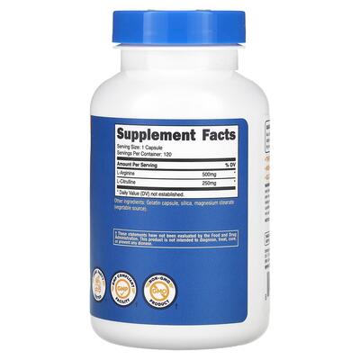 L-аргінін і L-цитрулін Nutricost L-Arginine L-Citrulline, 120 капсул