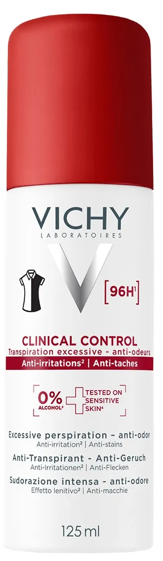 Дезодорант-антиперспірант спрей Vichy Clinical Control 96h захист проти надмірного потовиділення, запаху та плям на одязі, 125 мл