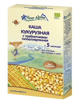 Каша безмолочна Fleur Alpine Кукурудзяна з пребіотиками гіпоалергеннадля дітей з 5 місяців, 175 г