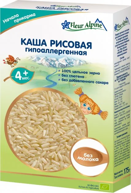 Каша безмолочна Fleur Alpine Рисова гіпоалергенна для дітей з 4 місяців, 175 г