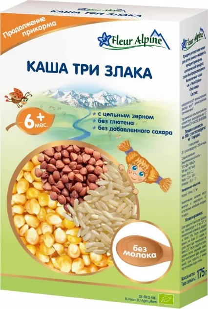 Каша безмолочна Fleur Alpine Три злака для дітей з 6 місяців, 175 г