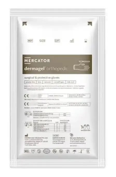 Рукавички хірургічні Mercator Dermagel Orthopedic латексні без пудри розмір 6,5 стерильні, коричневі, 1 пара