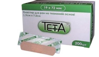 Пластир бактерицидний Teta на тканинній основі 1,9 см х 7,2 см, 200 штук
