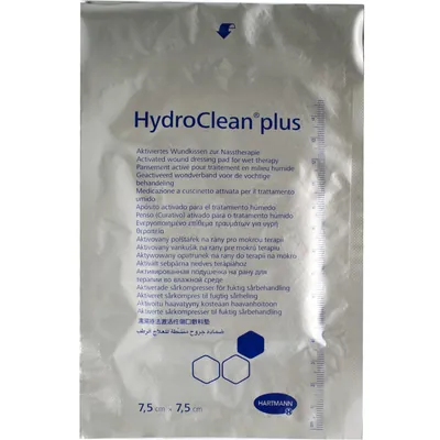 Стерильна пов'язка HydroClean plus активована на рану для терапії у вологому середовищі розмір 7,5 см х 7,5 см, 10 штук