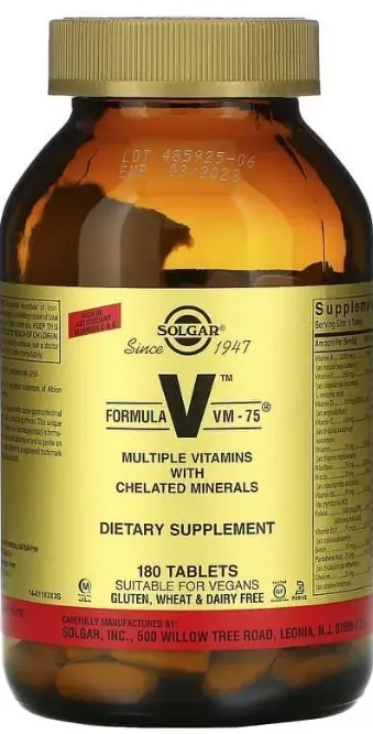 Мультивітаміни і хелатні форми мінералів Solgar Formula VM-75 таблетки №180