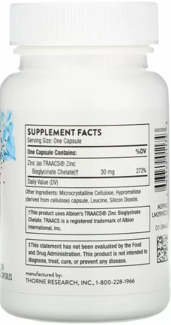 Цинк Бісгліцинат Thorne Research Zinc Bisglycinate 30 мг капсули №60