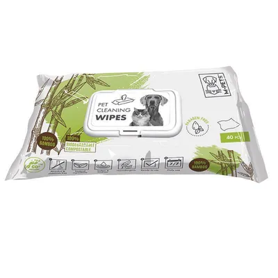 Серветки вологі M-Pets Pet Cleaning Wipes Bamboo очищаючі для собак, котів і гризунів, 40 штук