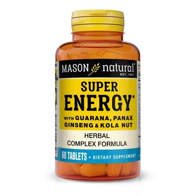Супер Енергія з гуараною, женьшенем та горіхом кола Mason Natural Super Energy with Guarana, Panax Ginseng & Kola Nut, 60 таблеток