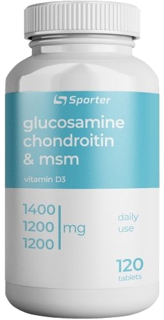Хондропротектор Sporter Glucosamine&chondroitin+MSM+D3  (1400/1200/1200), 120 таблеток