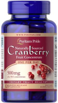 Клюква Puritan's Pride Cranberry Fruit Concentrate 500 мг, 1 в день, 120 капсул