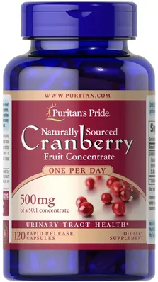 Журавлина Puritan's Pride Cranberry Fruit Concentrate 500 мг, 1 на день, 120 капсул