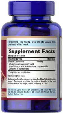 Журавлина Puritan's Pride Cranberry Fruit Concentrate 500 мг, 1 на день, 120 капсул