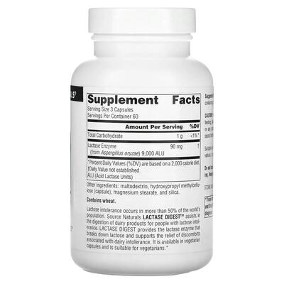 Лактаза Source Naturals Lactase Digest, 180 капсул