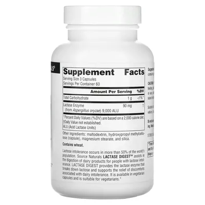 Лактаза Source Naturals Lactase Digest, 180 капсул