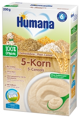 Каша безмолочная Humana органическая цельнозерновая 5 Злаков для детей с 6 месяцев, 200 г
