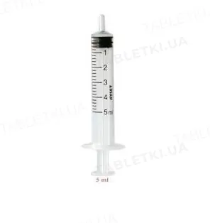 Шприц 5 мл Ayset 3-х компонентний з голкою G22 х 1 1/2 (0,7 х 38 мм), 1 штука