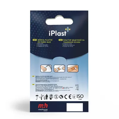 Пластир медичний iPlast бактерицидний на тканинній основі 19 мм х 72 мм, 10 штук