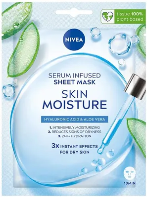 Маска тканинна для обличчя Nivea Зволоження шкіри збагачена сироваткою (81984), 1 шт