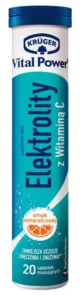 Електроліти Kruger Elektrolity Vital Power зі смаком апельсина, 20 шипучих таблеток