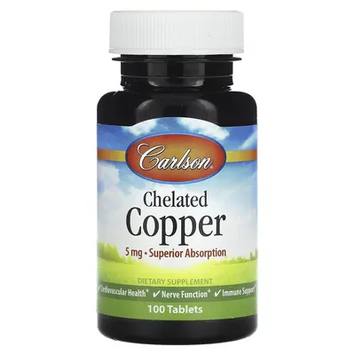 Хелат міді Carlson Labs Chelated Copper 5 мг, 100 таблеток