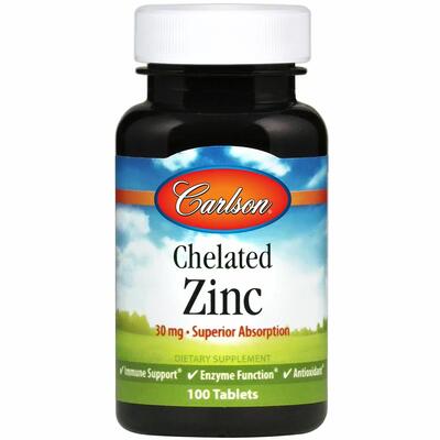 Цинк хелат Carlson Labs Chelated Zinc 30 мг, 100 жевательных таблеток