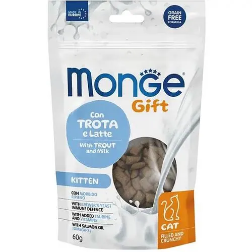Ласощі для кошенят Monge Gift Cat Kitten форель і молоко, 60 г