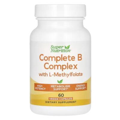 Комплекс витаминов группы B с L-метилфолатом Super Nutrition Complete B Complex with L-Methylfolate, 60 растительных капсул