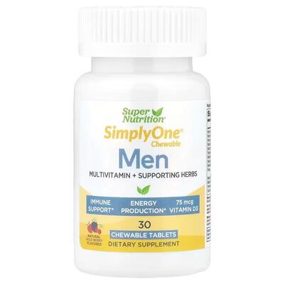 Мультивитамины для мужчин Super Nutrition Men's Multivitamin + Supporting Herbs SimplyOne вкус ягод, 30 жевательных таблеток