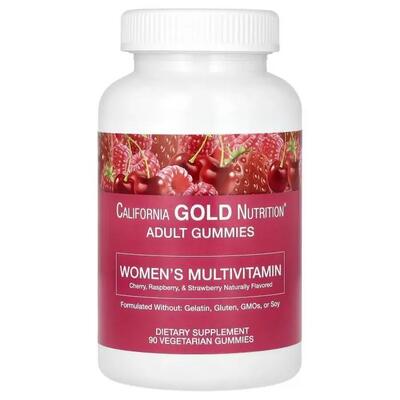 Мультивитамины для женщин California Gold Nutrition Womens Multivitamin Gummies вкус вишня, клубника и малина, 90 жевательных конфет