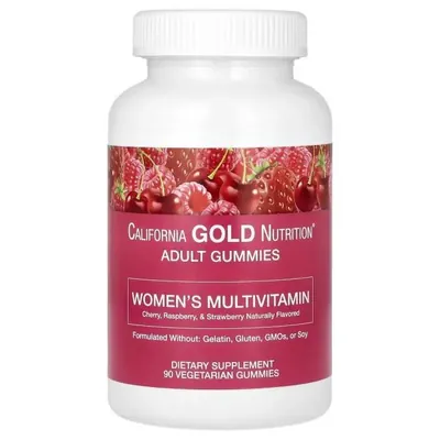Мультивітаміни для жінок California Gold Nutrition Women's Multivitamin смак вишня, полуниця та малина, 90 жувальних цукерок