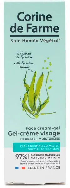 Гель-крем для обличчя Corine de Farme Spirulina Extract зволожуючий для нормальної та жирної шкіри, 50 мл