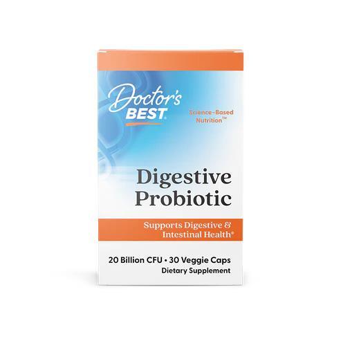 Пищеварительный пробиотик Doctor's Best Digestive Probiotic 20 Billion with Howaru 20 млрд КОЕ, 30 вегетарианских капсул