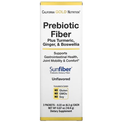 Пребиотическая клетчатка с куркумой, имбирем и босвелией Калифорния Gold Nutrition Prebiotic Fiber Plus Turmeric, Ginger & Boswellia, 3 пакета по 6,3