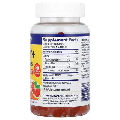 Пробіотики та клітковина Enzymedica Fiber+ Gummies Pre & Probiotic, смак червоного апельсина, 90 жувальних таблеток