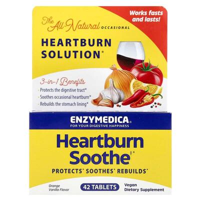 Средство от изжоги Enzymedica Heartburn Relief со вкусом ванили и апельсина, 42 жевательных таблетки